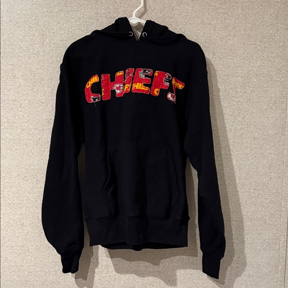 Champion Black Hoodie with Red and Yellow Accents